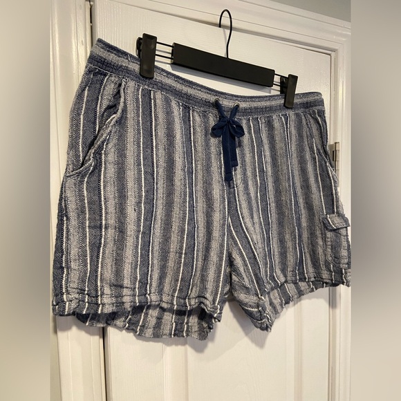 Dash Size L Linen Blend Blue White Stripe Drawstring Waist Pull On Shorts - Picture 6 of 10